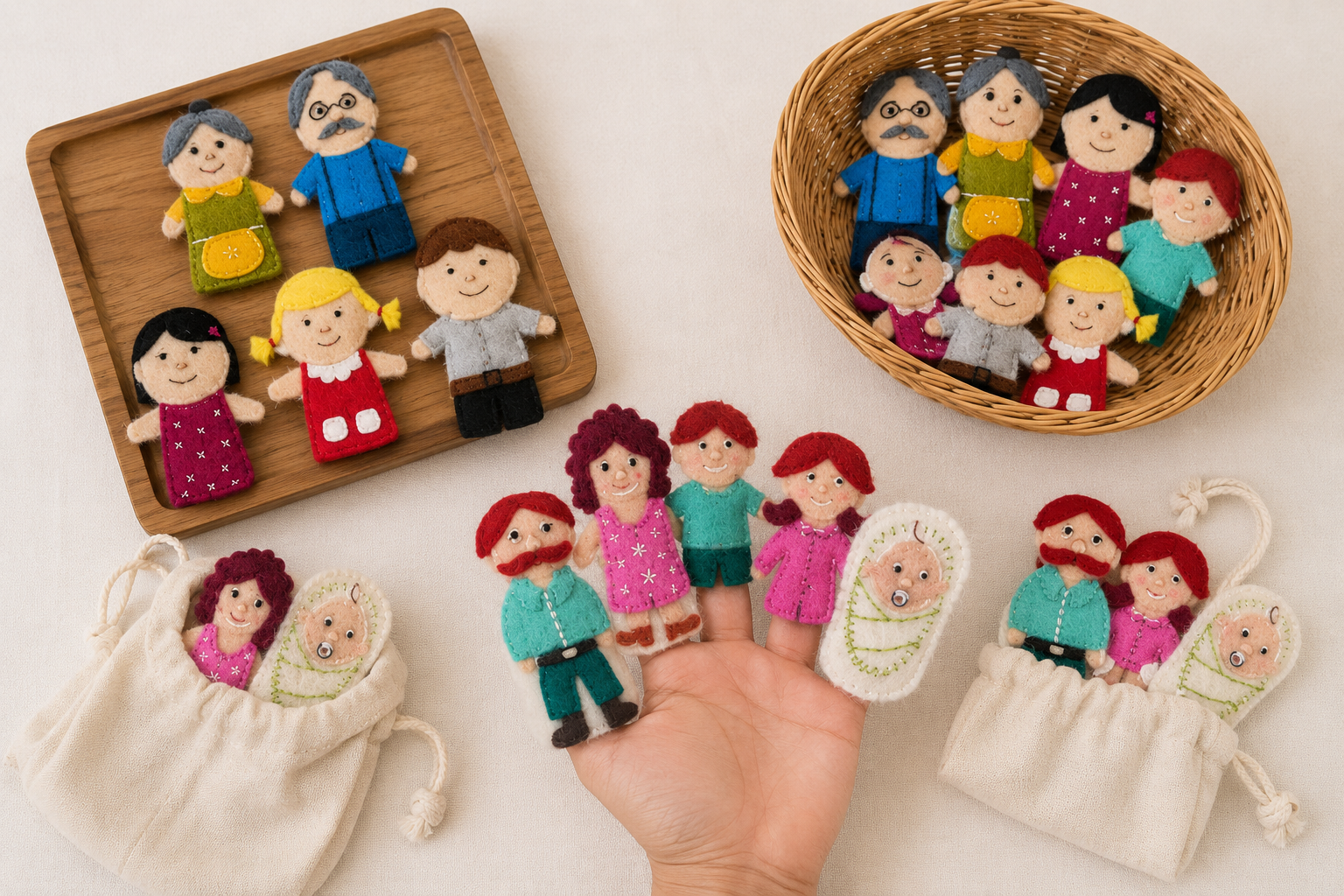 wool felt family finger puppets